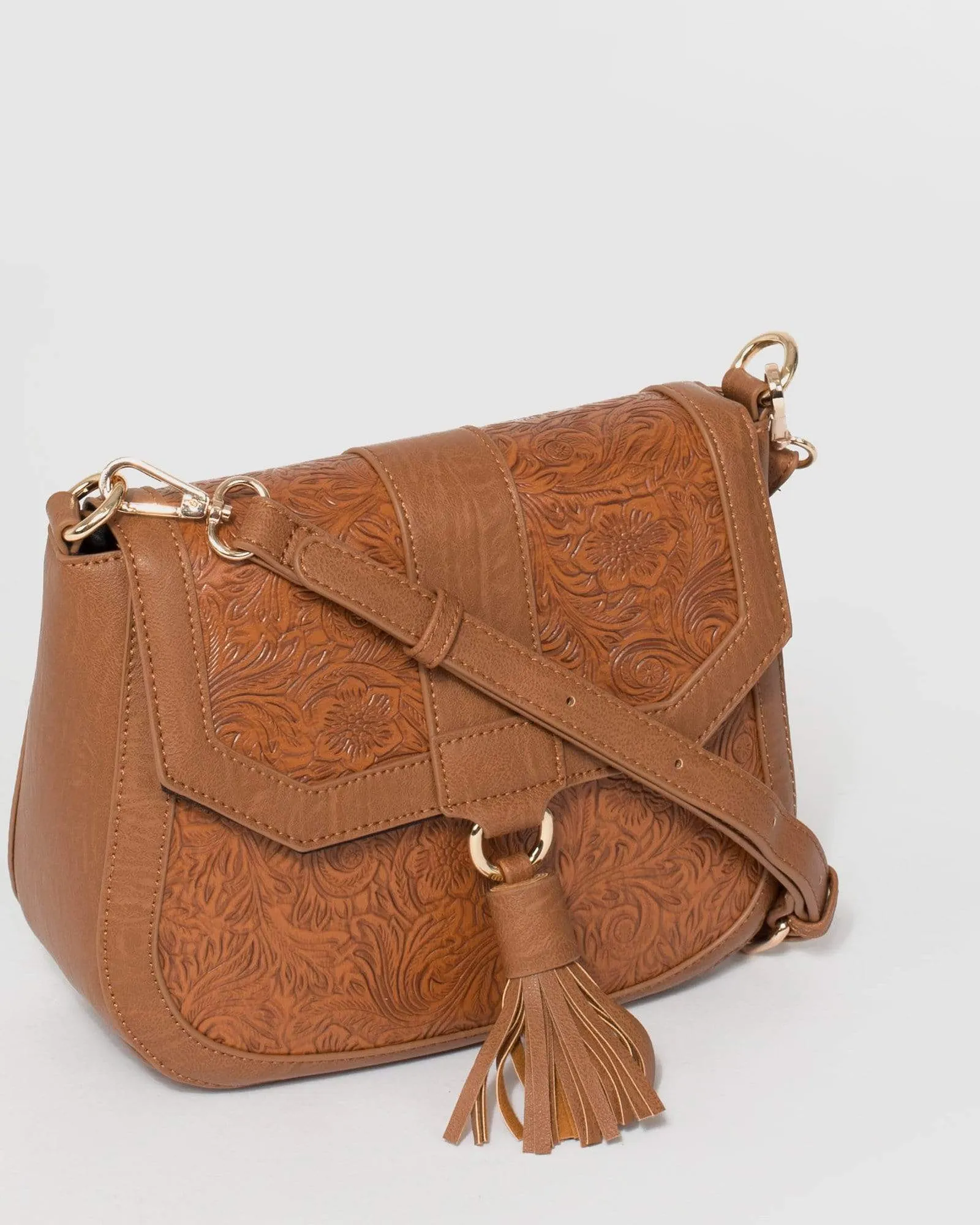 Tan Aria Tassel Saddle Bag