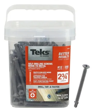 Teks 21386 Roofing Screw, #12 Thread, Fine Thread, Hex, Phillips Drive, Drill, Self-Tapping Point, Steel, Zinc :PK200: QUANTITY: 1