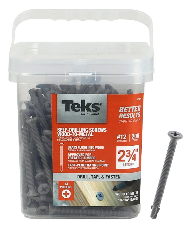 Teks 21386 Roofing Screw, #12 Thread, Fine Thread, Hex, Phillips Drive, Drill, Self-Tapping Point, Steel, Zinc :PK200: QUANTITY: 1