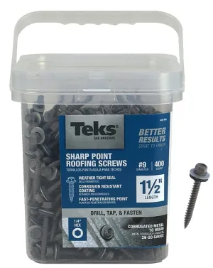 Teks 21406 Roofing Screw, #9 Thread, Coarse Thread, Hex Drive, Self-Tapping, Sharp Point, Steel, Zinc :PK300: QUANTITY: 1