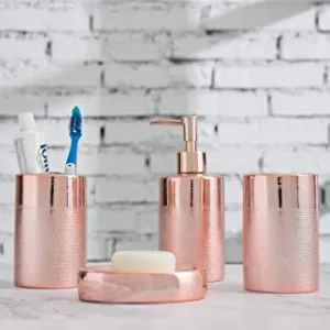 Textured Rose Gold Ceramic Bathroom Set