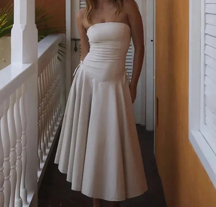 Tube Flare Stylish Solid Midi Dress