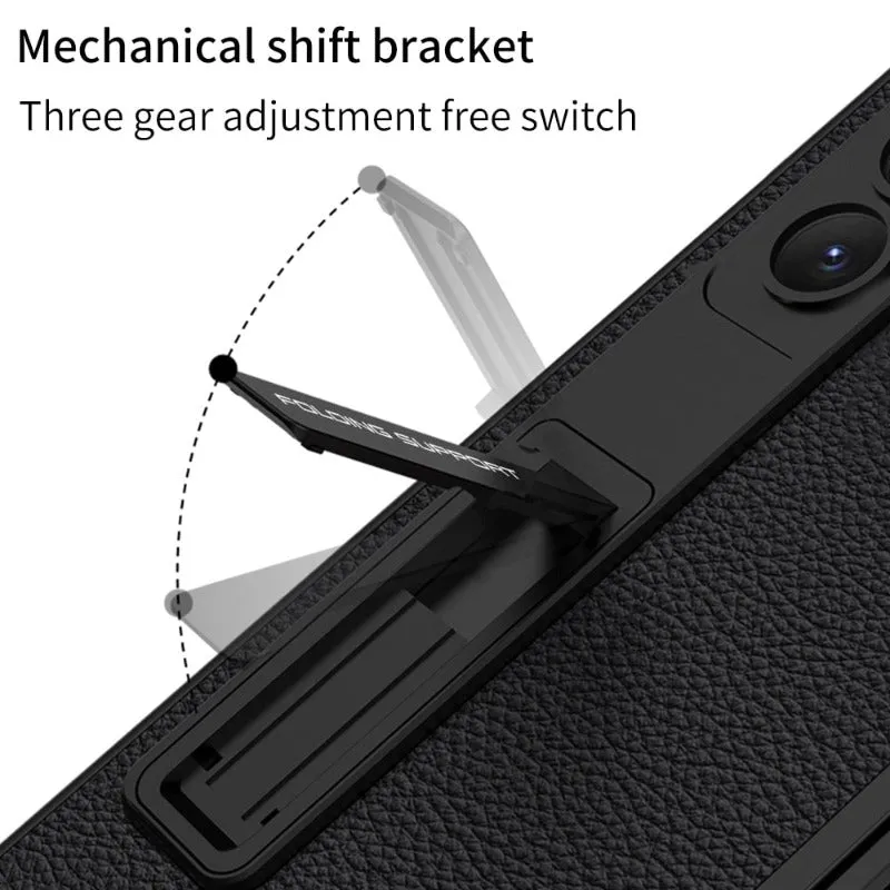Ultra Thin Plain Leather Matte Bracket Phone Case With Tempered Film For Samsung Galaxy Z Fold5