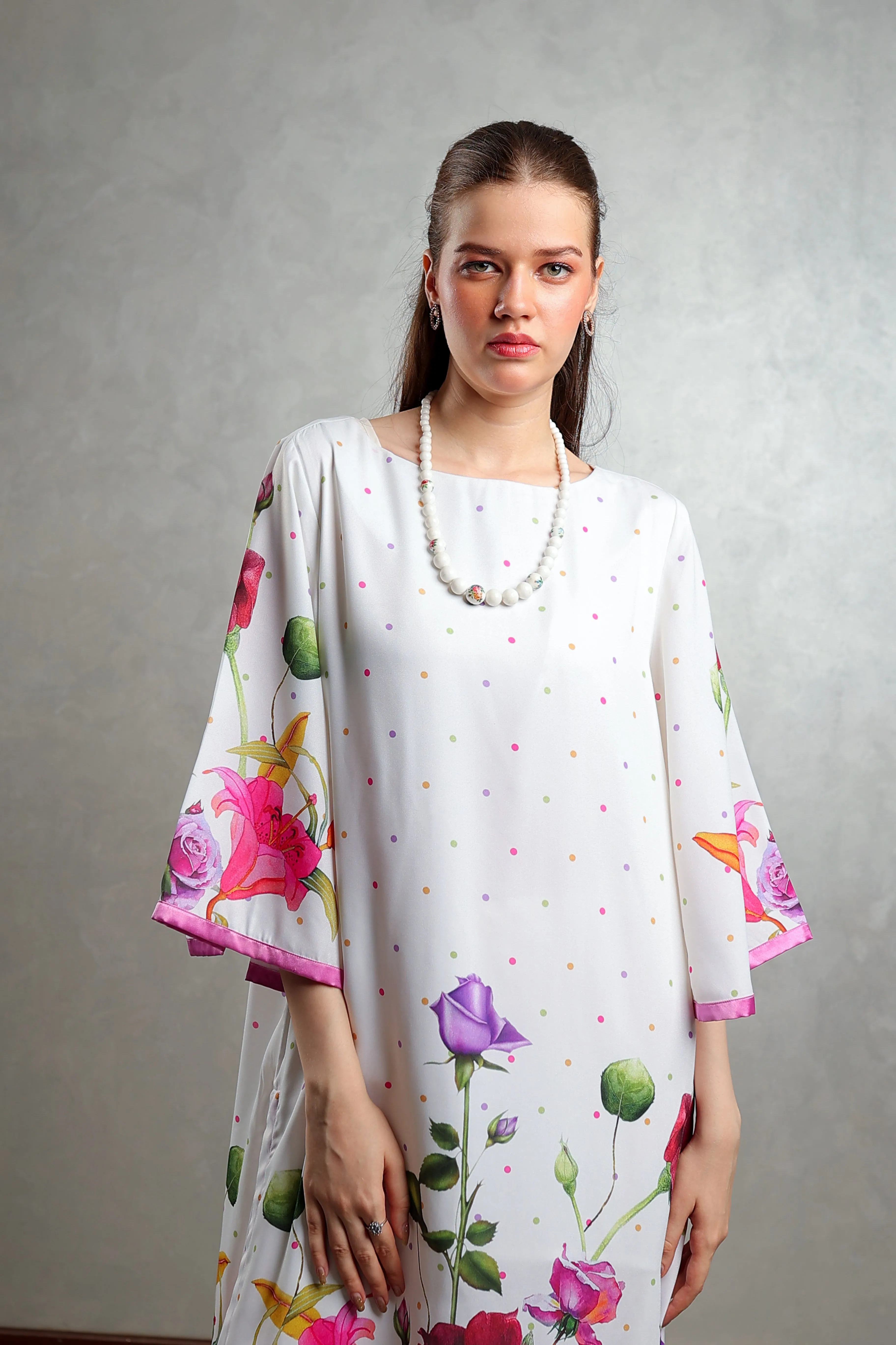White Multi-Colored Floral Long Shirt