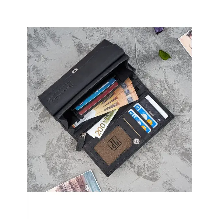 Women's Black Leather Wallet with RFID Protection - Premium Quality, Floral Embossing, Elegant Design