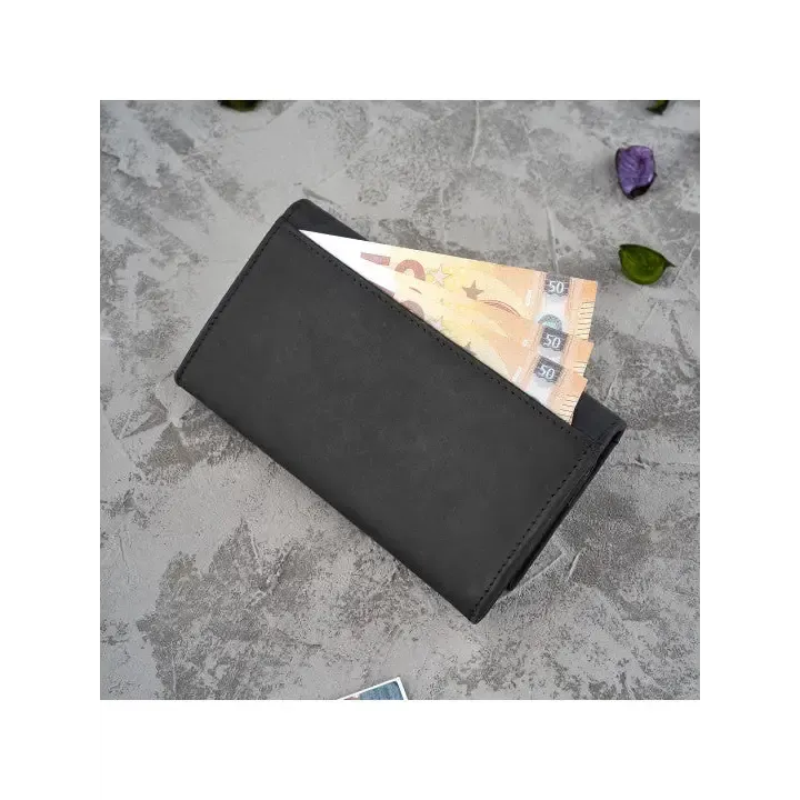 Women's Black Leather Wallet with RFID Protection - Premium Quality, Floral Embossing, Elegant Design