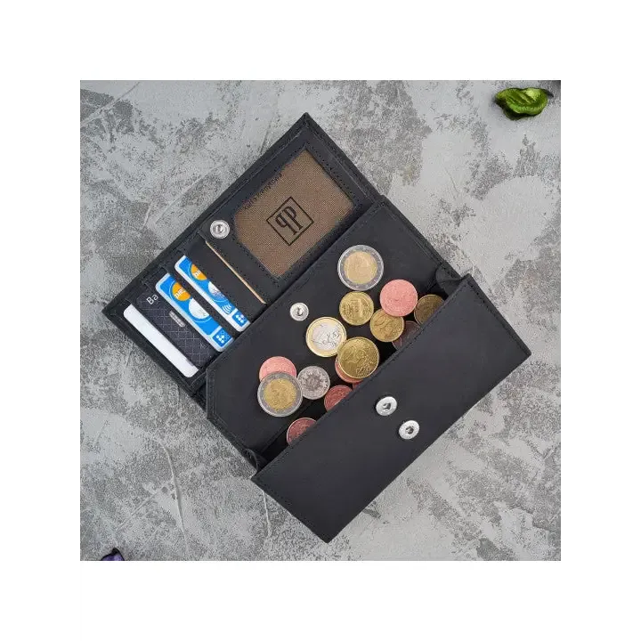 Women's Black Leather Wallet with RFID Protection - Premium Quality, Floral Embossing, Elegant Design