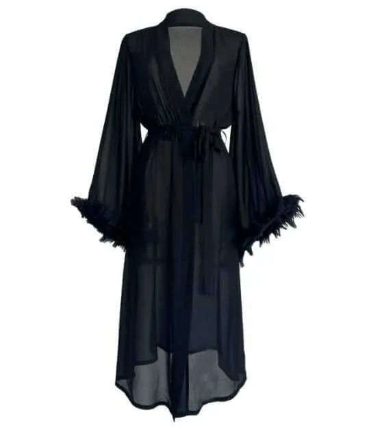 Women's  Silk Feather Long Style Long Sleeve Ladies' Robe