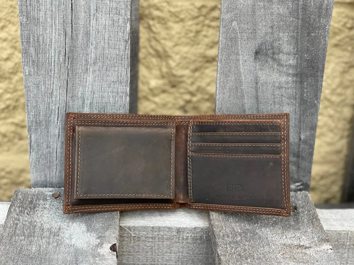 Zep-Pro IWT1CRZH-OLEMISS University of Mississippi Brown “Crazy Horse” Leather Bi-fold Wallet